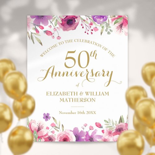 50th Anniversary Watercolour Roses Welcome Sign