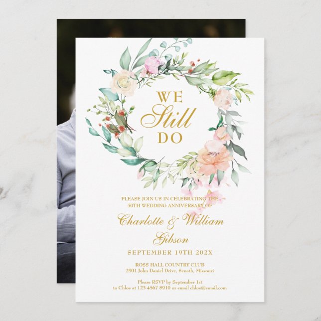 50th Anniversary We Still Do Floral Garland Photo Invitation (Front/Back)