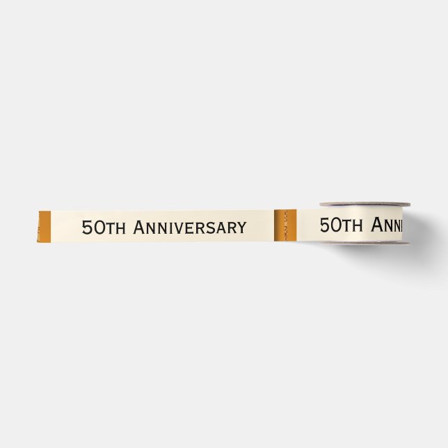 50th Anniversary Wedding Anniversary Gold Damask Satin Ribbon (Front)
