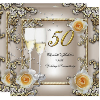 50th Anniversary Wedding Cream Gold Rose Silver Invitation