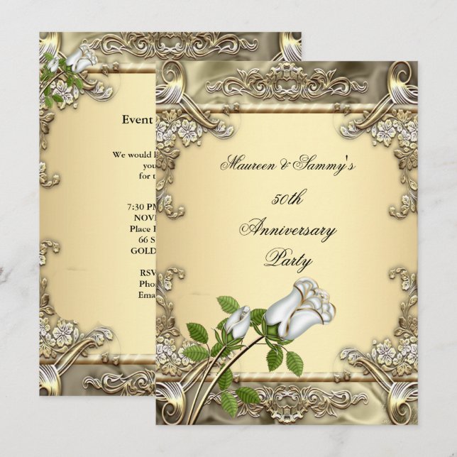 50th Anniversary Wedding Cream Rose Gold Invitation (Front/Back)