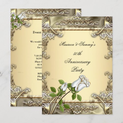 50th Anniversary Wedding Cream Rose Gold Personalized Invitations