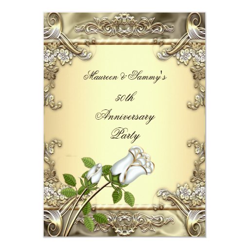 50th Anniversary Wedding Cream Rose Gold Personalized Invitations | Zazzle