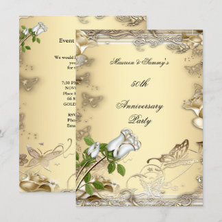 50th Anniversary Wedding Cream Rose Gold Invitation