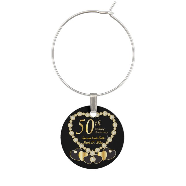 50th Anniversary Wedding | DIY Name and Date Wine Glass Charm (Front)