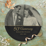 50th Anniversary Wedding Gold Black Photo Paper Plates<br><div class="desc">Personalize with your favorite wedding photo and special fifty years golden wedding anniversary details in chic gold typography on a black background. Designed by Thisisnotme©</div>