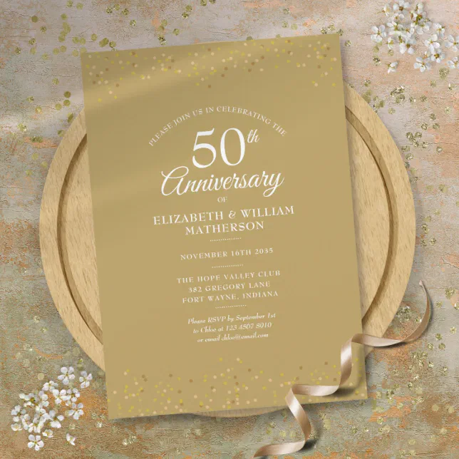 50th Anniversary Wedding Gold Dust Confetti Invitation | Zazzle