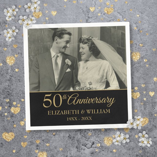 50th Anniversary Wedding Photo Elegant Gold Black Napkins (50th Anniversary Wedding Photo Elegant Gold Black Napkins)