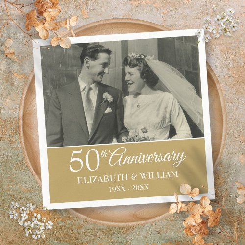50th Anniversary Wedding Photo Elegant Golden Napkins