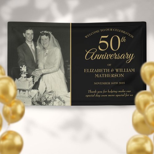 50th Anniversary Wedding Photo Gold Black Welcome Banner