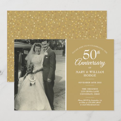 50th Anniversary Wedding Photo Gold Heart Confetti