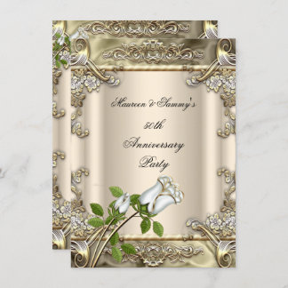 50th Anniversary Wedding Rose Gold Beige Invitation