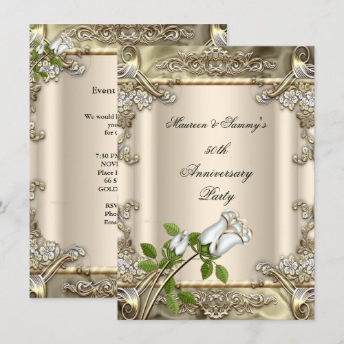50th Anniversary Wedding Rose Gold Beige Custom Invitation