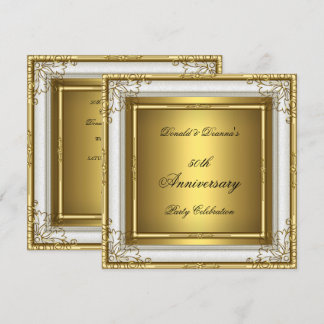 50th Anniversary Wedding White Gold Elegant Invitation