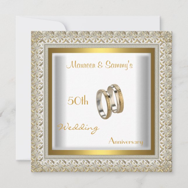 50th Anniversary Wedding White Gold Elegant Invitation (Front)
