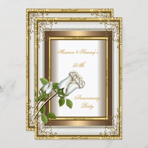 50th Anniversary Wedding White Rose Gold Elegant 2 Invitation