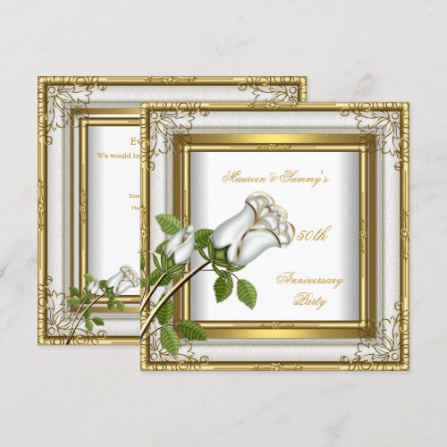 50th Anniversary Wedding White Rose Gold Elegant Announcement