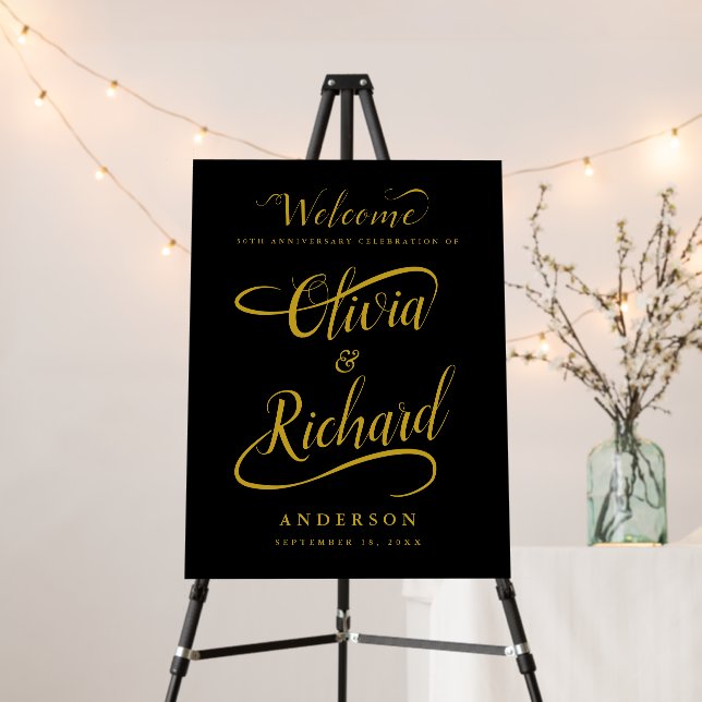 50th Anniversary Welcome Gold Swash Calligraphy Foam Board (In Situ (Stand))
