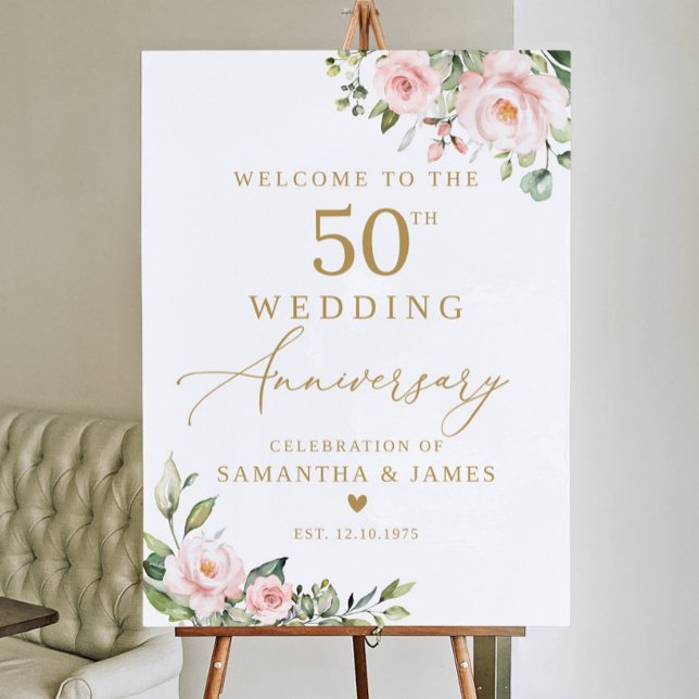 50th Anniversary Welcome Sign, Blush Wedding Anniv Foam Board (Creator Uploaded)