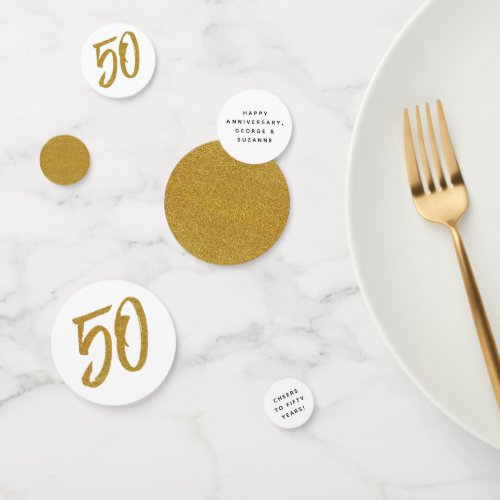 50th anniversary white and gold custom confetti