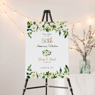 50th Anniversary White Floral Welcome Foam Board
