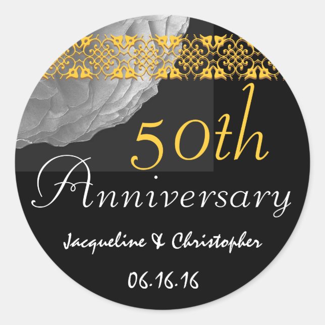 50th Anniversary WHITE GOLD BLACK Rose Sticker (Front)