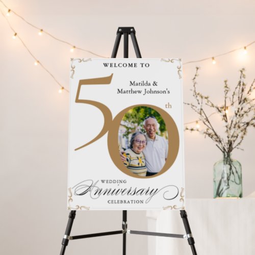 50th Anniversary White Gold Photo Welcome Sign
