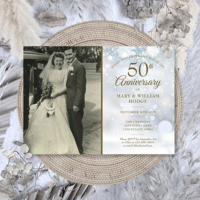 50th Anniversary Winter Snowflakes Wedding Photo Invitation (50th Anniversary Winter Snowflakes Wedding Photo Invitation)