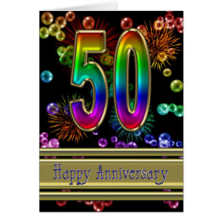50th anniversary with fireworks and bubbles card
