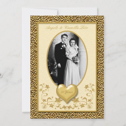 50th Anniversary with Gold Heart Invitation