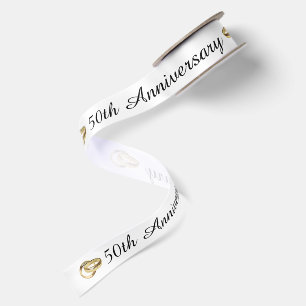 50th Anniversary with Gold Wedding Rings Satin Ribbon