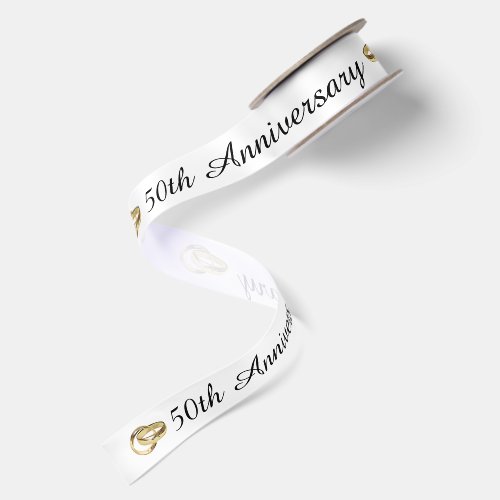 50th Anniversary with Gold Wedding Rings Satin Ribbon