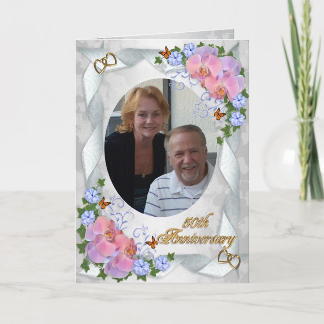 50th Anniversary with photo invitation orchids (Front)