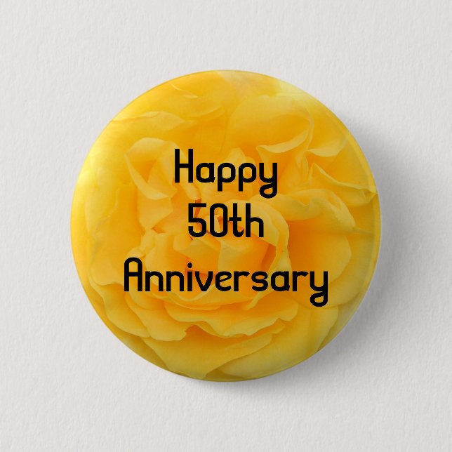 50th Anniversary Yellow Rose Button Pin Brooch (Front)
