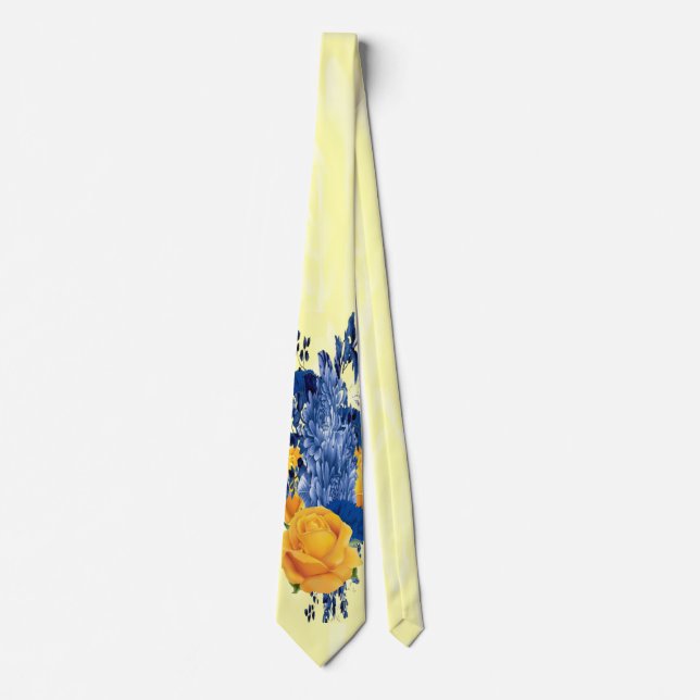 50th Anniversary-Yellow Roses Blue Carnation Neck Tie (Front)