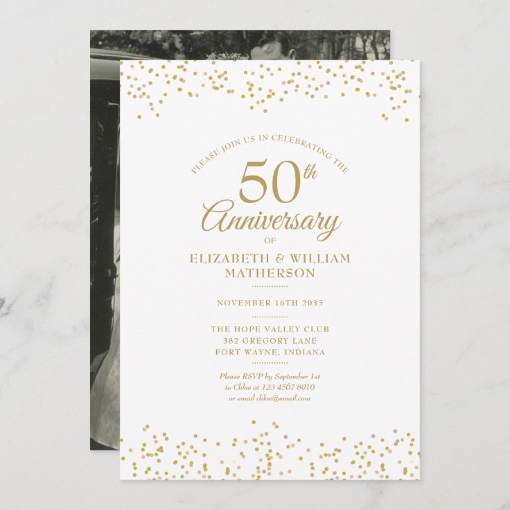 50th Anniversary Your Wedding Photo Gold Dust Invitation | Zazzle