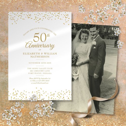 50th Anniversary Your Wedding Photo Gold Dust Invitation