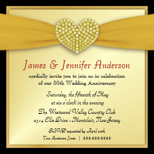 gold heart elegant 50th anniversary wedding invitations zazzle