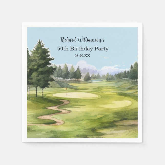 50TH (ANY YEAR) BIRTHDAY PARTY GOLF COURSE NAPKINS (Front)