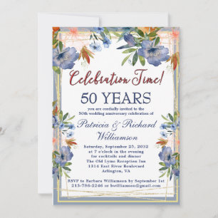 50th (Any Year) Chic Floral Wedding Anniversary  Invitation