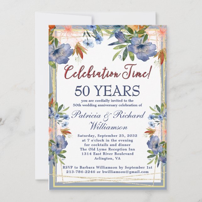 50th (Any Year) Chic Floral Wedding Anniversary  Invitation (Front)