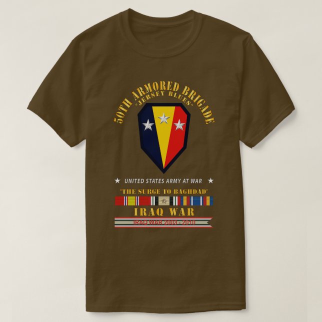 50th Armored Brigade Jersey Blues SSI The Surge Ir T-Shirt (Design Front)