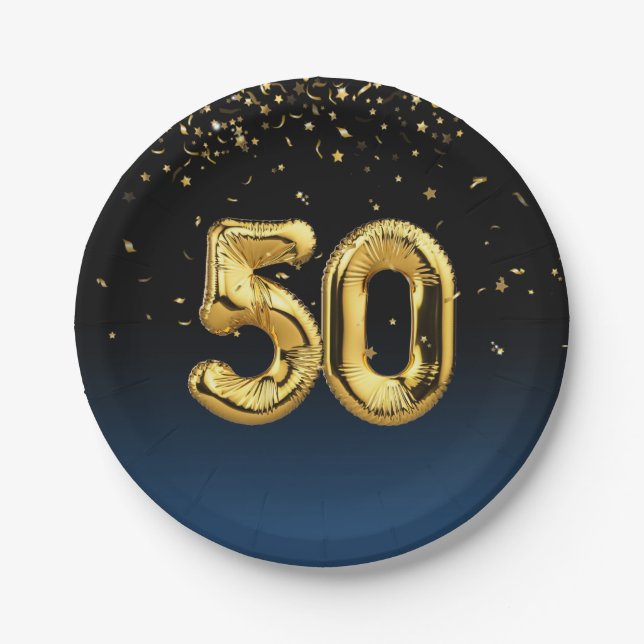 50th Balloons And Confetti Paper Plate (Front)