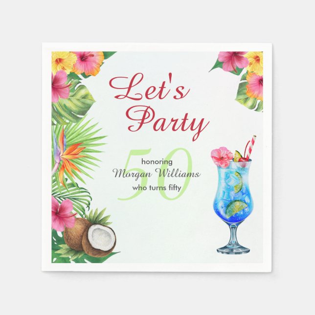 50th Bday Tropical Summer Dine & Cocktail Party  Napkins (Front)