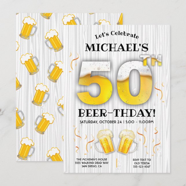 50th Beer Birthday Party Milestone Invitation (Front/Back)