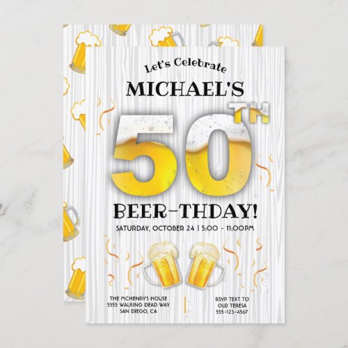 50th Beer Birthday Party Milestone Invitation