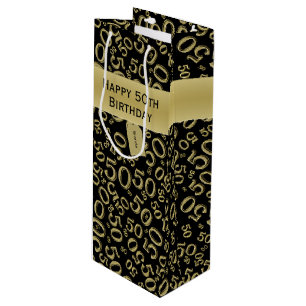 50th Biirthday Random Number Pattern Black/Gold Wine Gift Bag