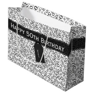 50th Biirthday Random Number Pattern Black/White Large Gift Bag