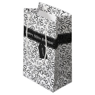 50th Biirthday Random Number Pattern Black/White Small Gift Bag