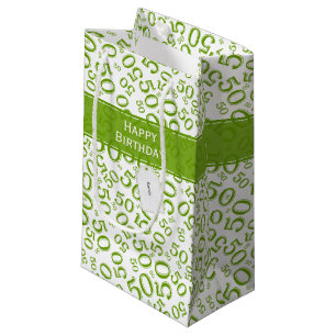 50th Biirthday Random Number Pattern Green/White Small Gift Bag